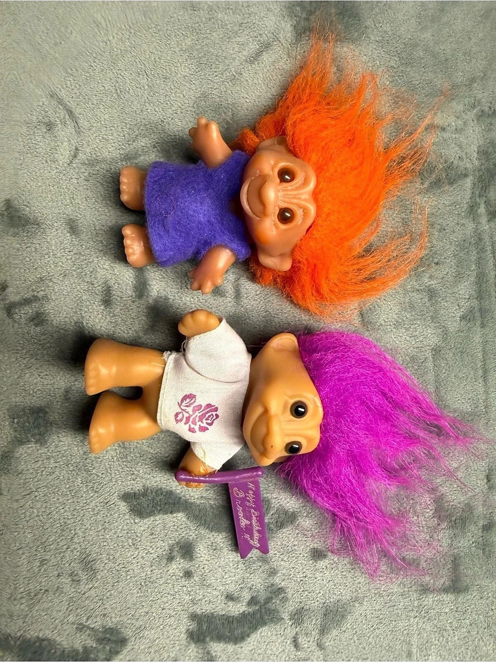 Vintage RUSS & DAM Troll Dolls Lot Purple Orange Hair 2 Pc